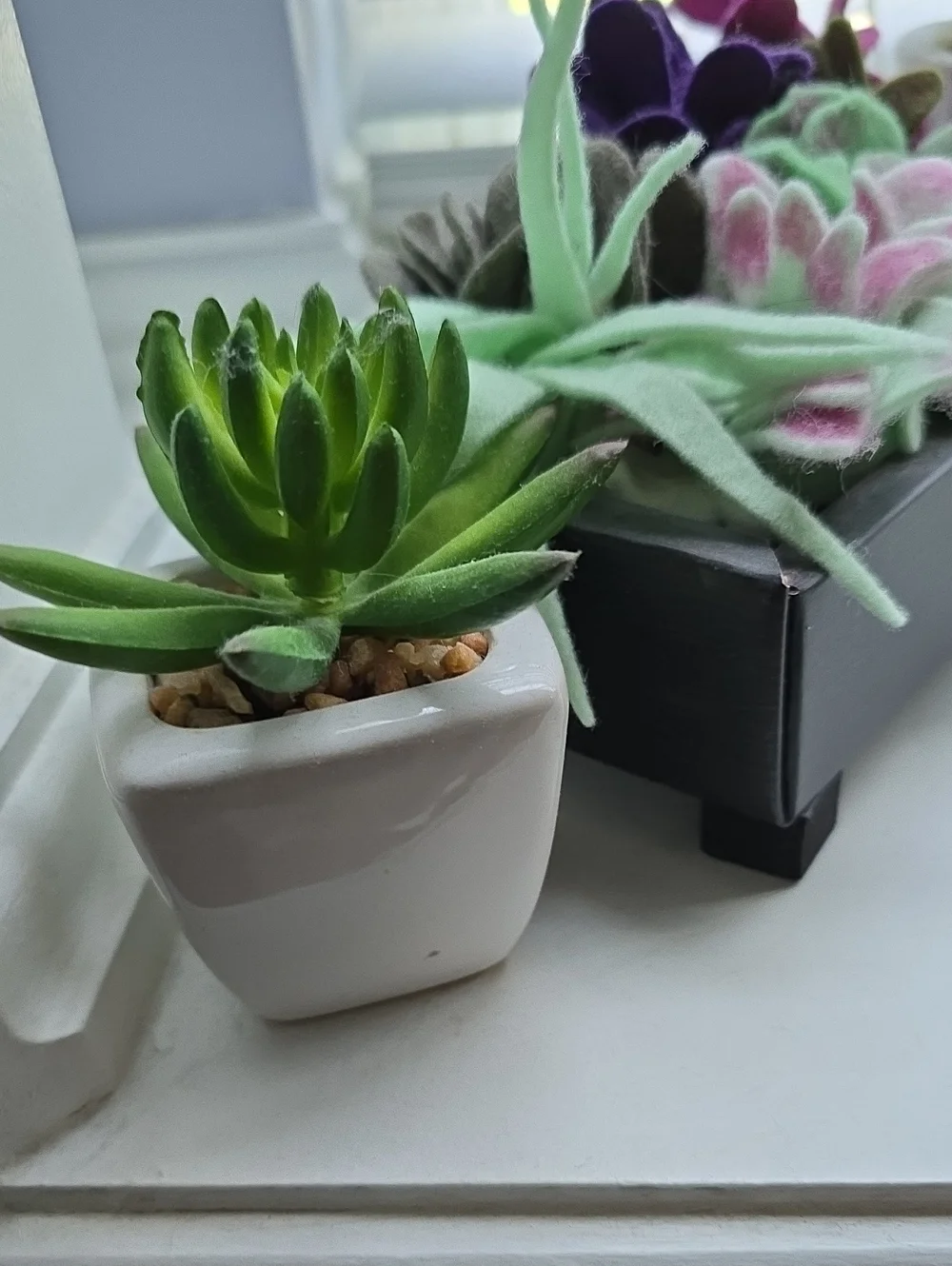 Faux Succulent Tabletop Planter Set in Green and Purple